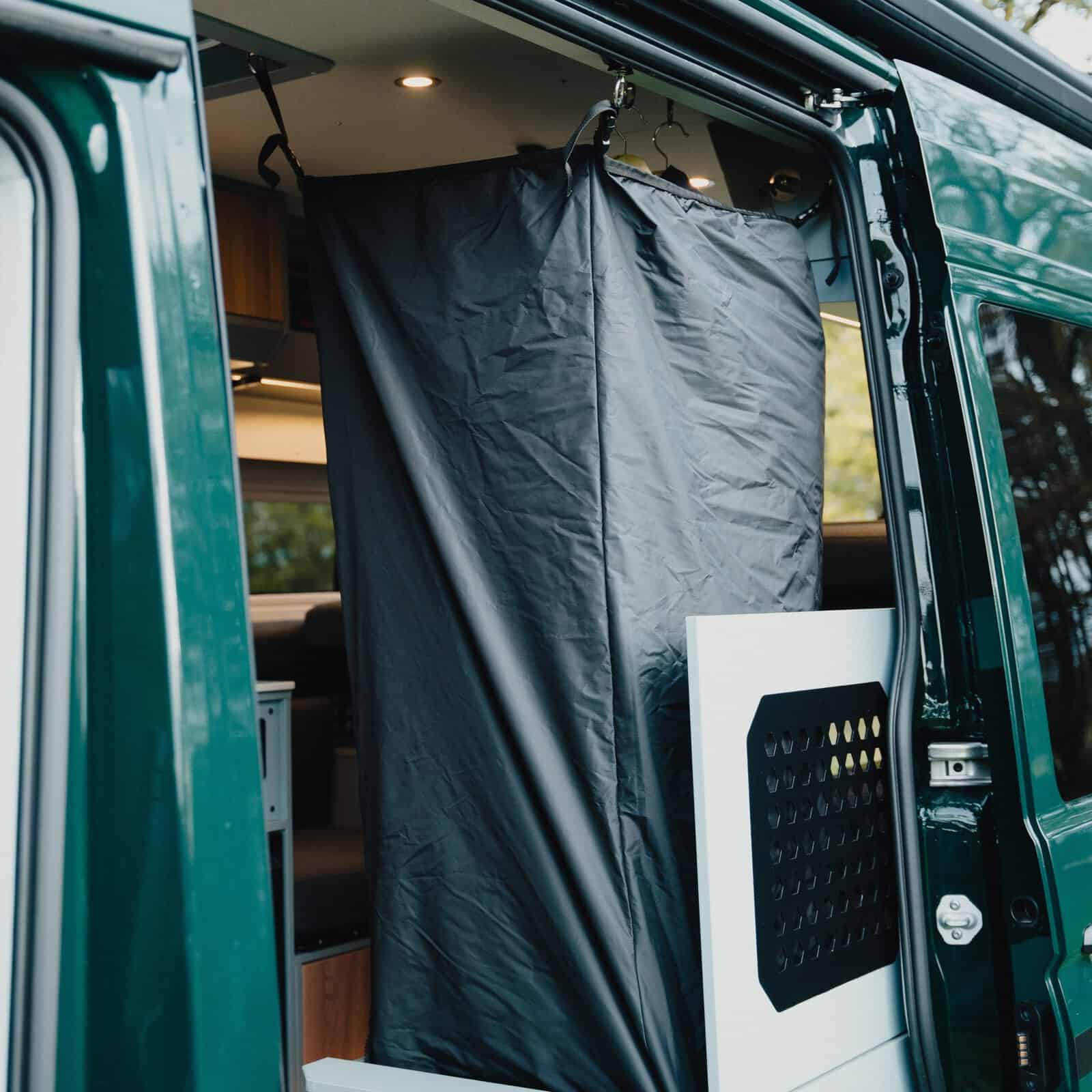Indoor pop-up shower cubicle in the Onyx Summit MWB campervan