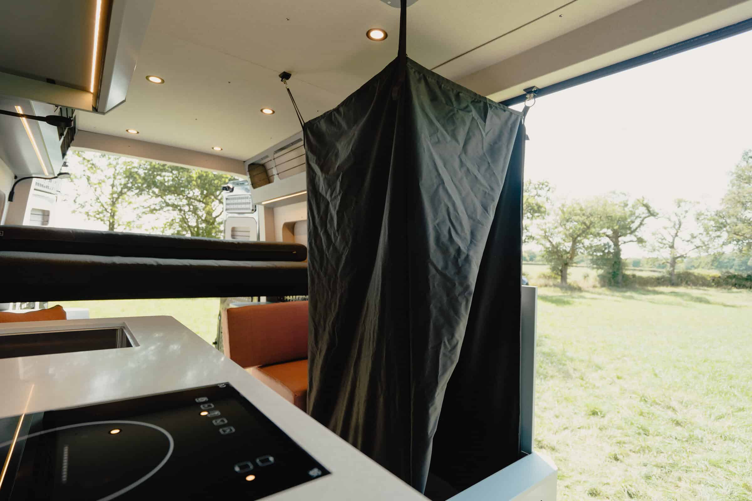 Pop-up shower cubicle in the Onyx Summit campervan
