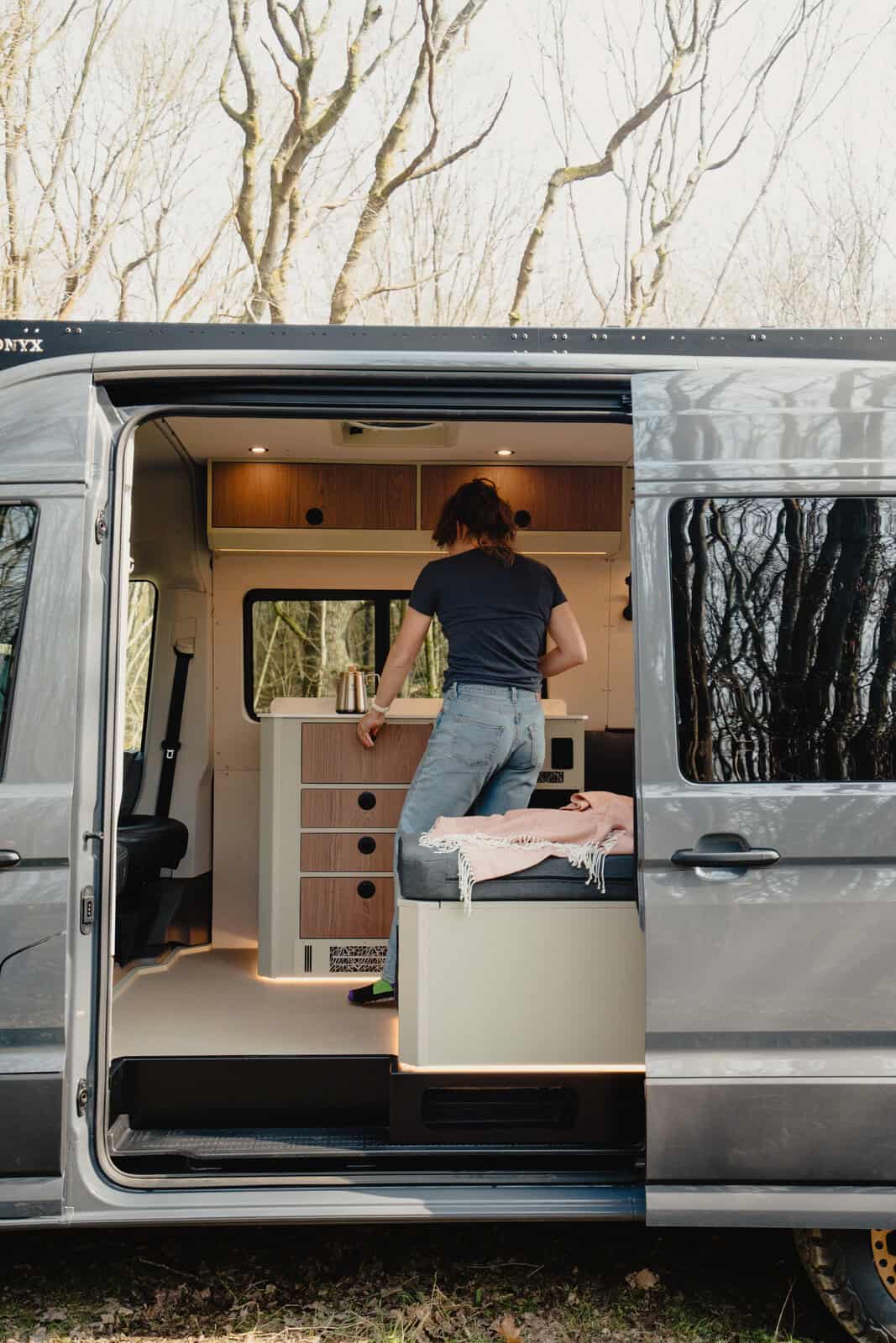 Looking into the Onyx Summit campervan through the open side door