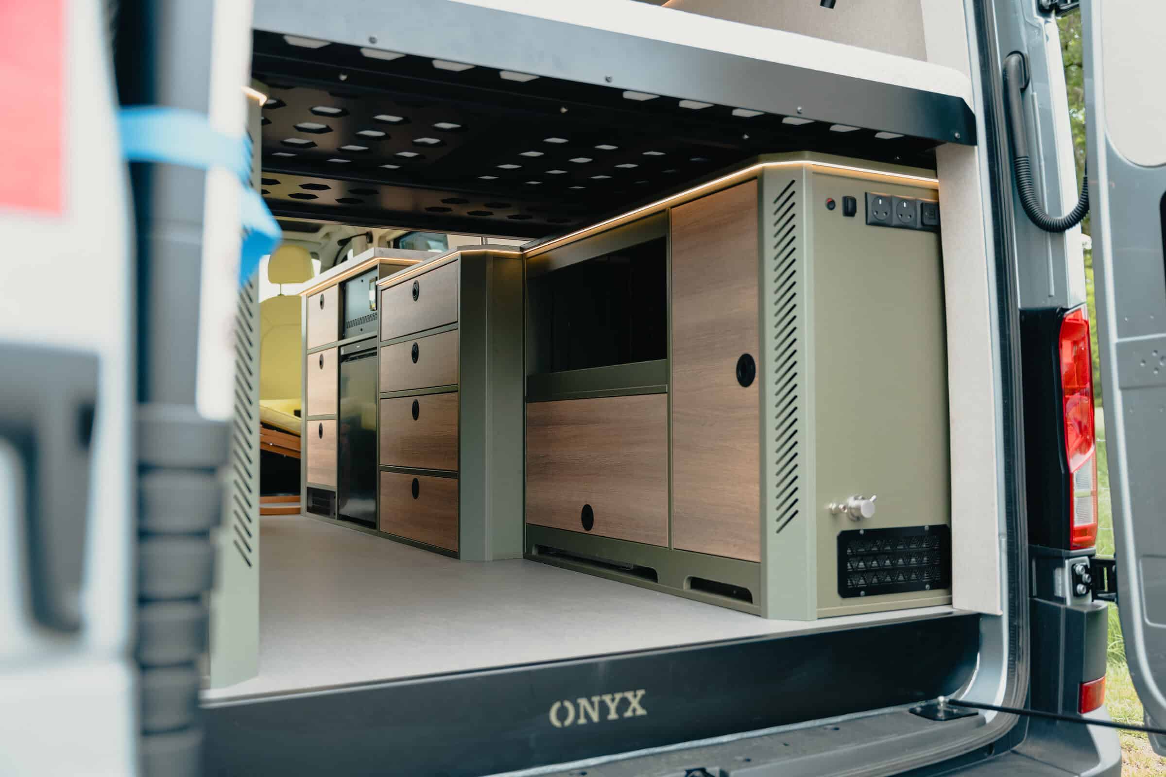 Victron system and aluminium finish detail in an Onyx campervan