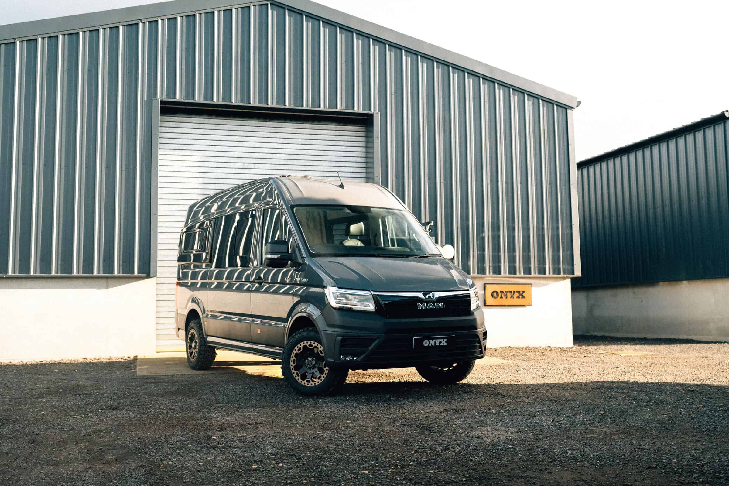 An Onyx Vans MAN TGE campervan outside the West Sussex workshop