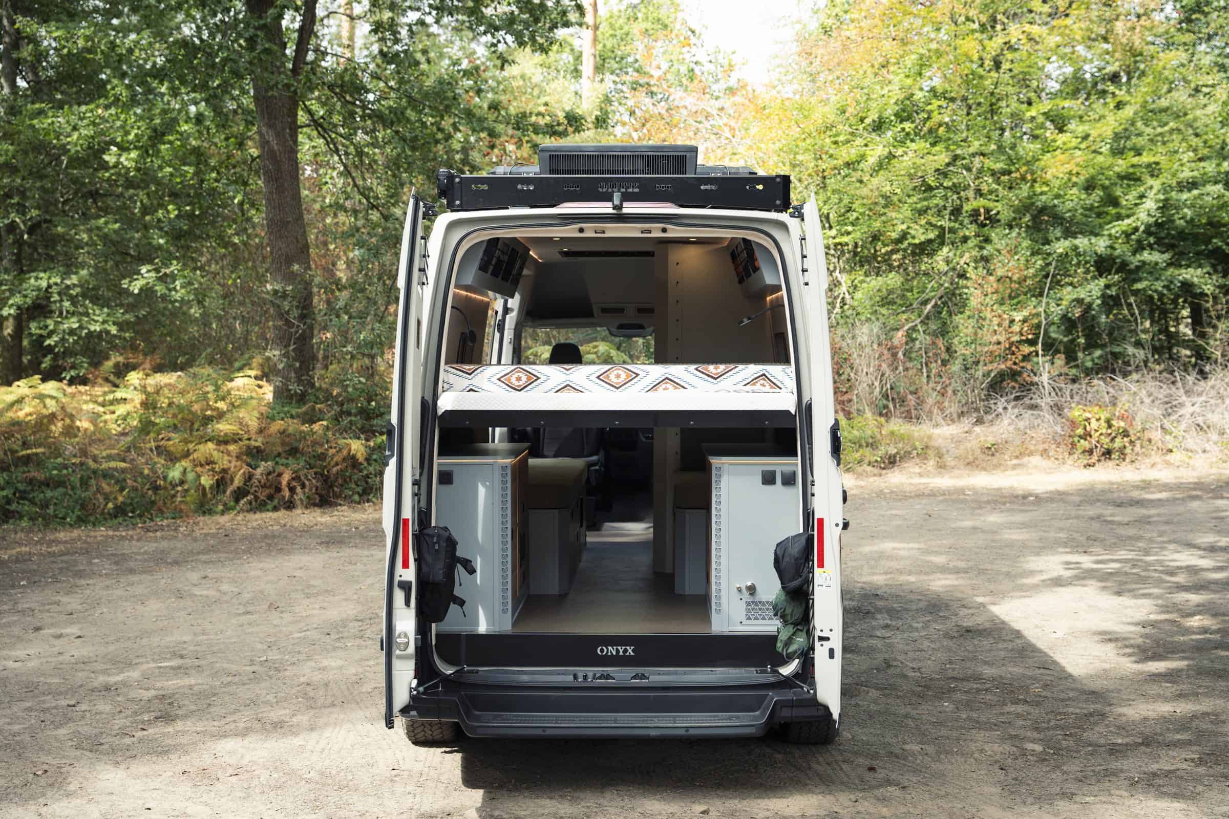 Open-through rear garage of the Onyx Arête seen from the rear doors