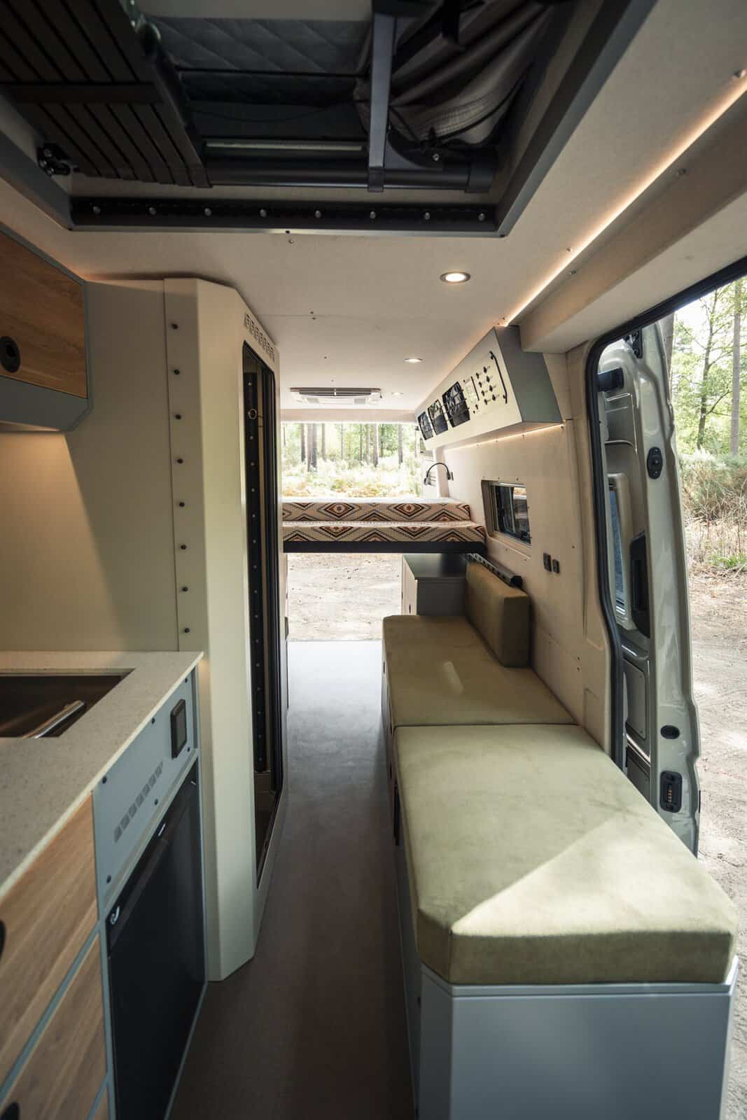 Open long-wheelbase living area in the Onyx Arête