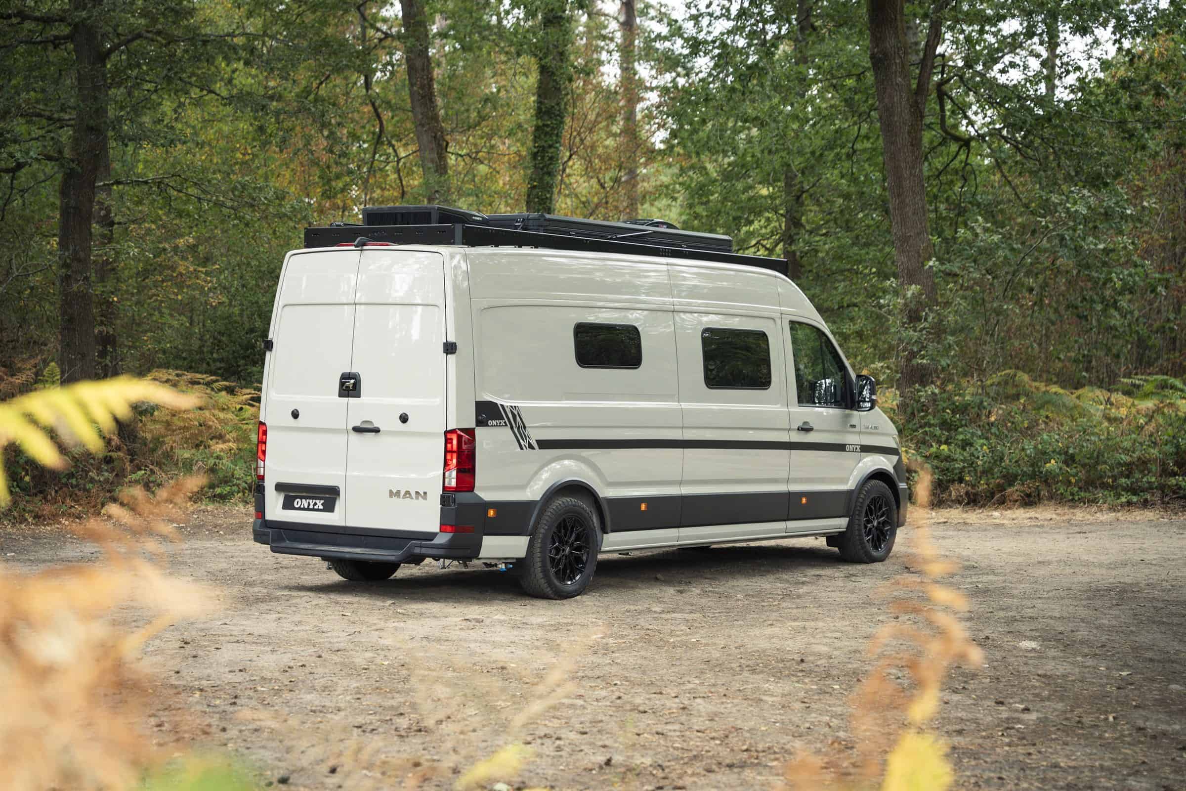 The Onyx Arête from the rear, parked in woodland