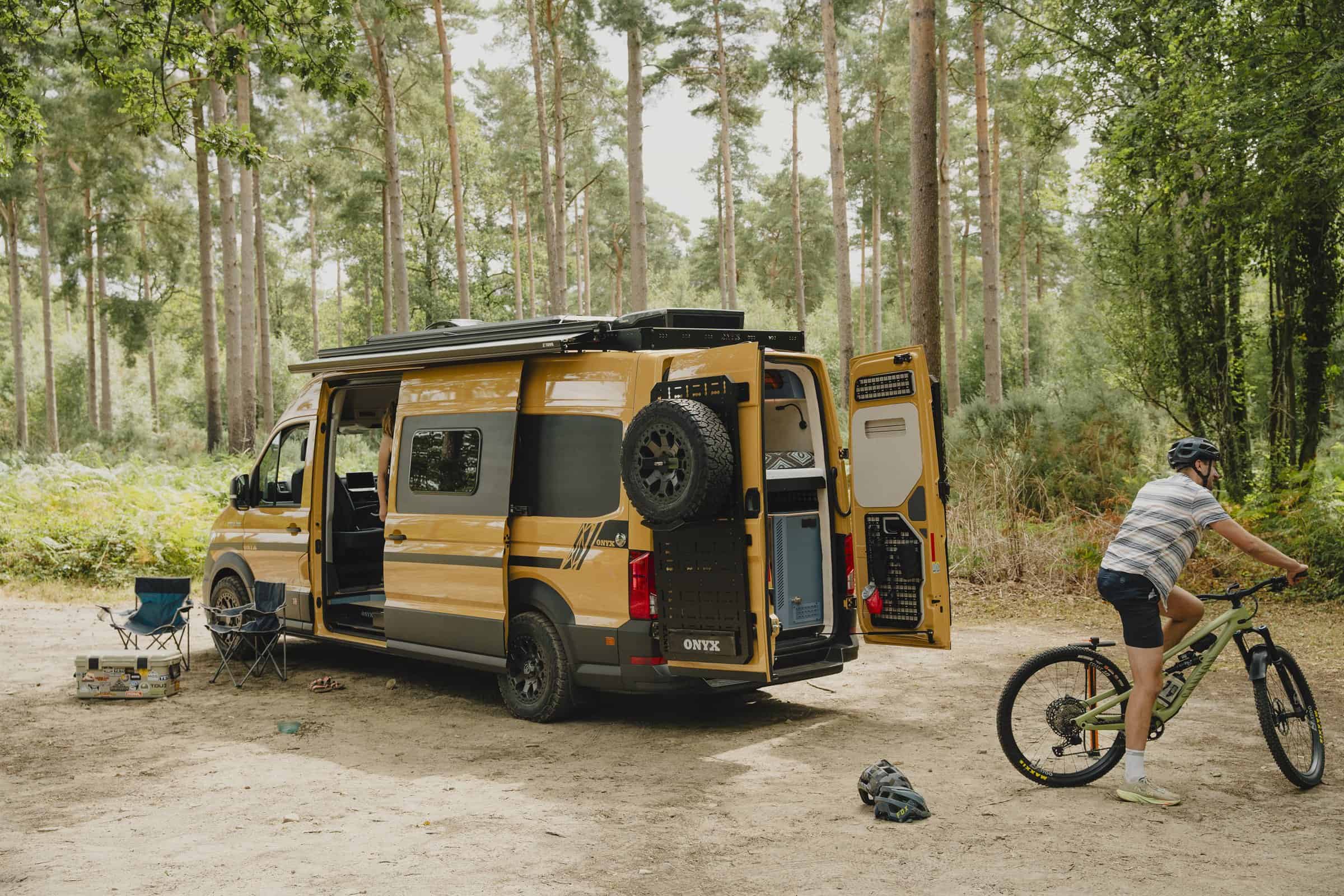 The Onyx Mesa on location in woodland with the rear doors open