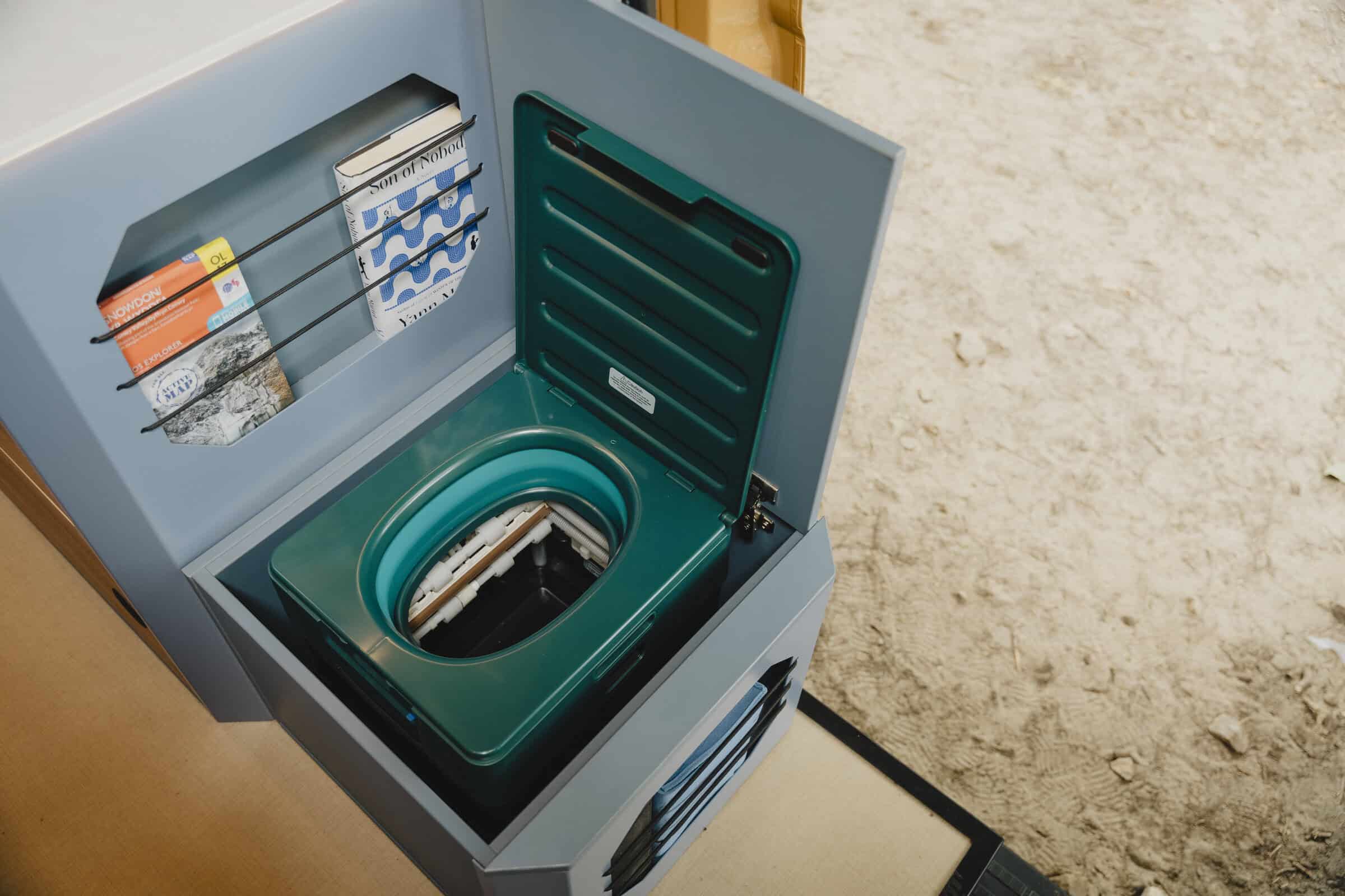 Composting Trelino toilet in the Onyx Outpost campervan