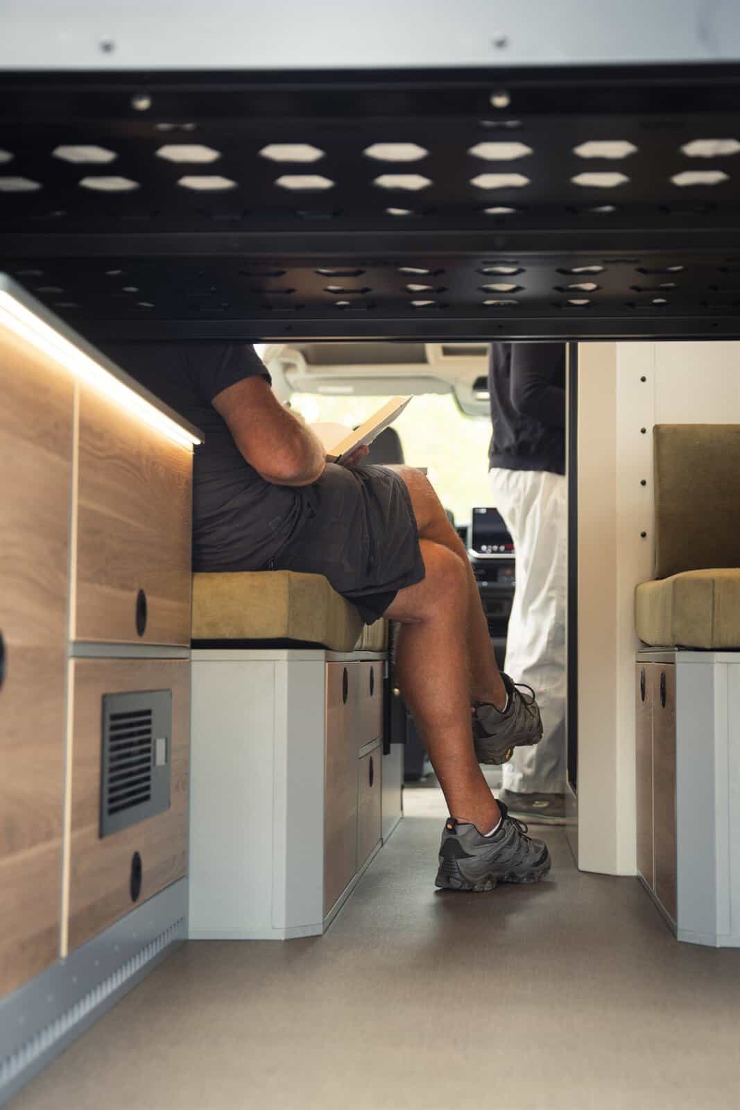 Looking through the open-through rear garage into the living area of the Onyx Arête