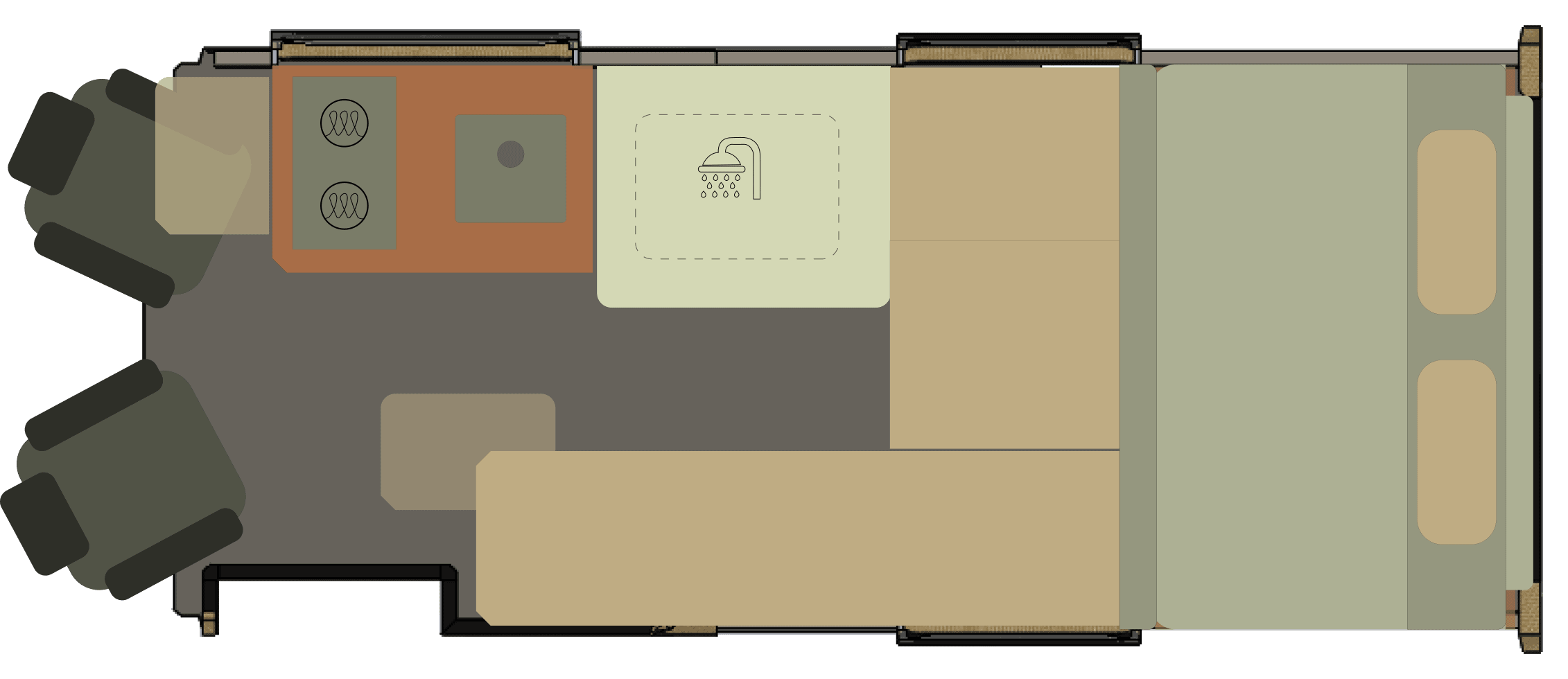 Onyx Arête floor plan — lounge layout, the seating extended across the living space