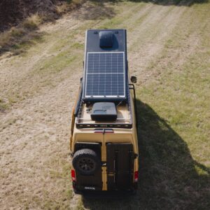 Pop-top showing maxxair fan, solar panel fitted to the top