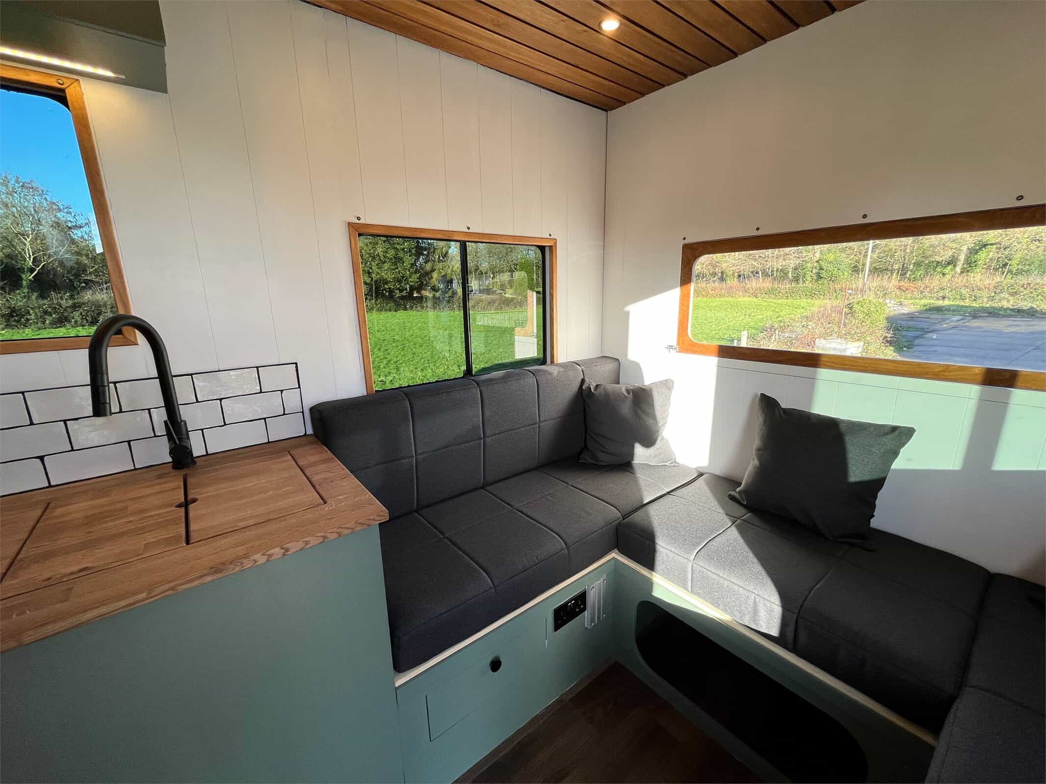 Rear wall of a Luton van conversion